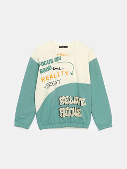 Bisiklet Yaka Bask?l? K?z ?ocuk Sweatshirt