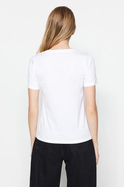 Siyah-Beyaz %100 Pamuk 2li Paket Basic V Yaka Orme T-Shirt TWOSS23TS00002