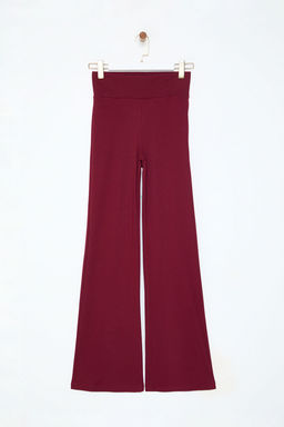 Bordo Wide Leg/Ispanyol Paca Yuksek Bel Interlok Esnek Orme Pantolon TWOAW25PL00006