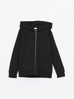 Kap??onlu Basic Uzun Kollu Erkek ?ocuk Fermuarl? Sweatshirt