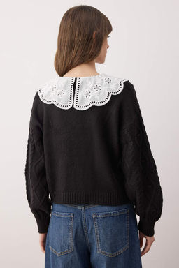 Pembe Sac Orgu Dantel Garnili Polo Yaka Yumusak Dokulu Triko H?rka TWOAW26HI00074 - Trendyolmilla фото 8