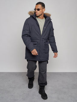 Парка мужская зимняя удлиненная с мехом темно-синего цвета 8318TS - Wonderrman фото 10