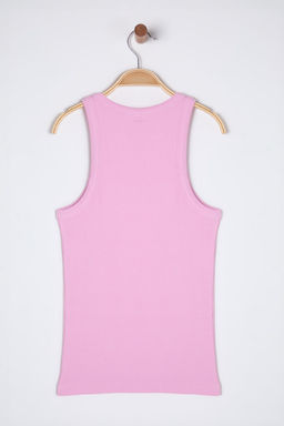 Pembe Vucuda Oturan Regular Boy Halter Yaka Fitilli Pamuklu Esnek Orme Atlet TWOSS24AL00002