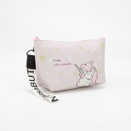 Косметичка на молнии, с ручкой, с рисунком, средний размер, бледно- розовая