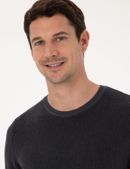 Antrasit Slim Fit Pamuk Kar___ml_ Bisiklet Yaka Triko Kazak - Cacharel фото 2