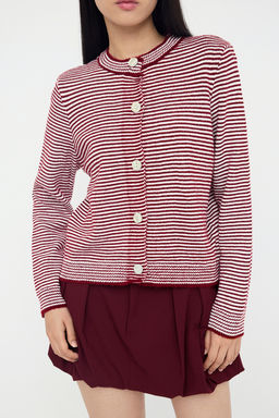 Bordo Yumusak Dokulu Cizgili Triko H?rka TWOAW26HI00142 - Trendyolmilla фото 3