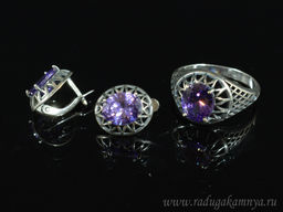Кольцо серьги с цирконом искусственным, цв.аметист размер 20