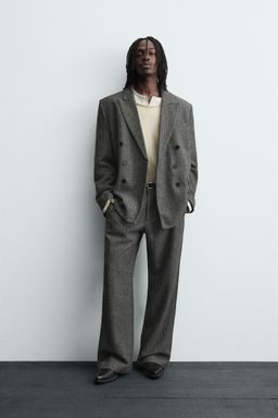 HERRINGBONE TEXTURED SUIT TROUSERS WITH WOOL
