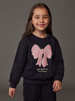 Bask?l? K?z ?ocuk Sweatshirt ve E?ofman Alt?