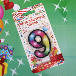 Цена за 10 шт. Свеча для торта Цифра Салют "9" 6 см