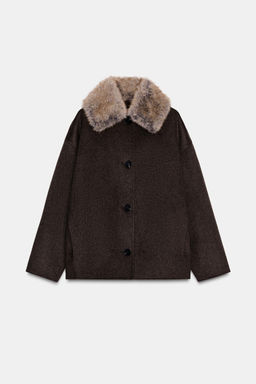 WOOL COAT WITH FAUX FUR COLLAR - Zara фото 7