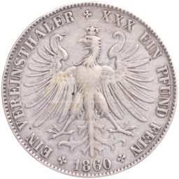 Монета 1 союзный талер 1860 года Франкфурт