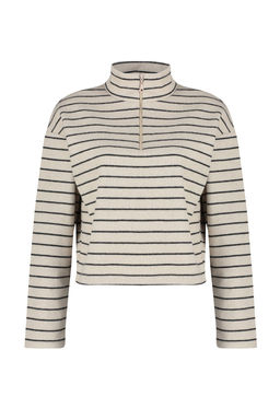 Ac?k Bej Cizgili Selanik Fermuarl? Dik Yaka Regular/Normal Kal?p Orme Sweatshirt TWOAW22SW0732