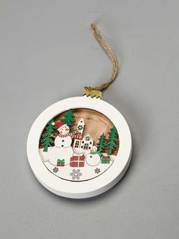 Ёлочная игрушка Шар со снеговиками, 10.5х10.5х1.5 см, от батареек, свечение тёплое белое - Luazon lighting фото 4