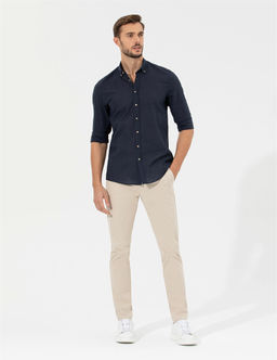 Bej Slim Fit Kanvas Pantolon