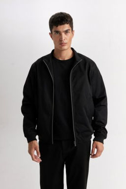 Slim Fit Dar Kesim Dik Yaka Fermuarl? Mont