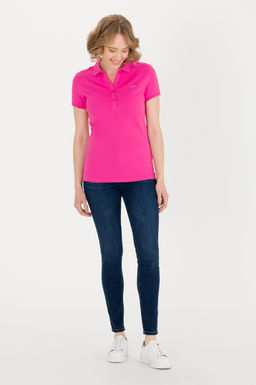 U. S. Polo Assn Женская базовая футболка цвета фуксии с воротником-поло - U.s. polo assn фото 4