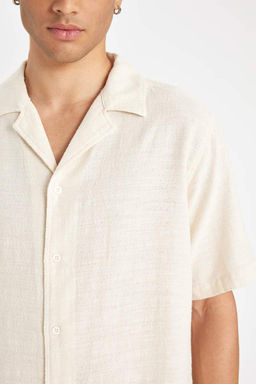 Хлопковая рубашка обычного кроя с открытым воротником и короткими рукавами - Defacto фото 5