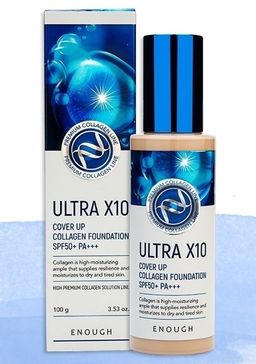 ENOUGH Ultra X10 Cover Up Collagen Foundation SPF50+ PA+++ #21 Тональный крем с коллагеном  фото 2