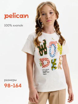 PELICAN, футболка для девочек, Молочный  фото 13