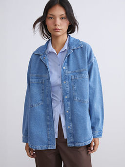 G?mlek Yaka Kad?n Jean Ceket