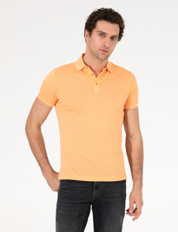 Turuncu Polo Yaka Slim Fit Basic Merserize T-shirt