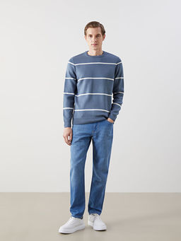 Bisiklet Yaka Uzun Kollu ?izgili Erkek Triko Kazak