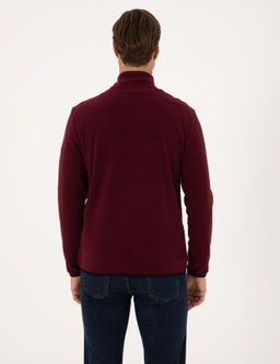 Bordo Regular Fit Yar_m Fermuarl_ Polar Sweatshirt