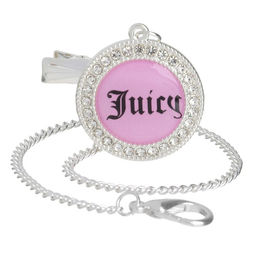 Соска - пустышка силиконовая ортодонтическая M&B JUICY, от 6 мес., с колпачком, держатель - цепочка, розовая, со стразами