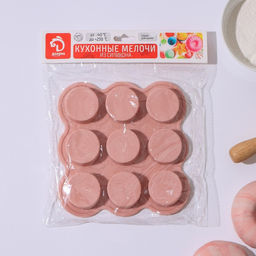 Форма для выпечки Доляна «Круг», 15.5×15.5×2 см, 9 ячеек (d=3.8 см), силикон, розовая