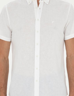 Beyaz Slim Fit Keten Kar___ml_ K_sakol G_mlek