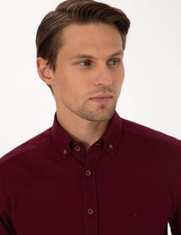 Bordo Regular Fit Uzun Kollu G_mlek