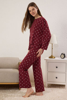 Trendyolmilla Beyaz %100 Pamuklu Puantiye ve Kalpli Orme Pijama Tak?m? THMAW25PT00039 фото 4