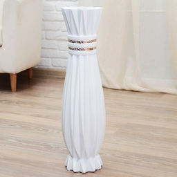 Керамическая ваза для цветов, сухоцветов «Геометрия люкс», вертикальные полосы, напольная, 15×60 см, белый