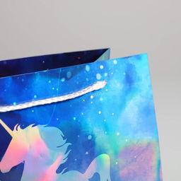 Цена за 2 шт. Пакет подарочный голографический, упаковка, Unicorn, 23 х 18 х 10 см