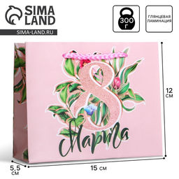 Цена за 3 шт. Пакет подарочный ламинированный, упаковка, «8 марта», S 12×15×5.5 см