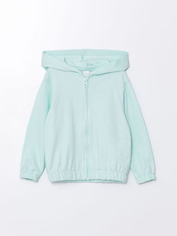 Kap??onlu Uzun Kollu K?z Bebek Fermuarl? Sweatshirt