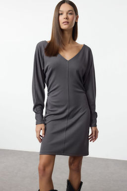 Antrasit Bodycone/Vucuda Oturan Mini Orme Elbise TWOAW25EL00444 - Trendyolmilla фото 2