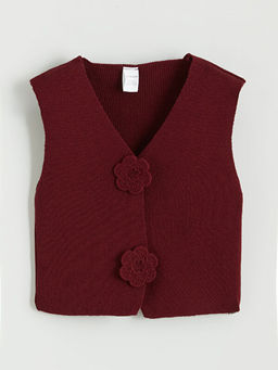 ?i?ekli K?z ?ocuk Triko Yelek ve Pantolon