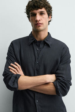CAMISA REGULAR FIT 100% LINO / Marino - Zara фото 5
