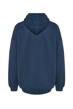 TRENDYOL MAN Indigo Oversize/Genis Kesim Kapusonlu File Nak?sl? Ici Polar/S?cak Tutan Sweatshirt TMNAW24SW00075