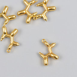 Цена за 5 шт. Металлический элемент, декоративная подвеска «Арт Узор. Надувной шарик: собака», золото, 1.8×2 см