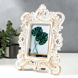 Фоторамка для фото 10×15 см «Королевские пышные листья», пластик, золото, 28×20.5 см