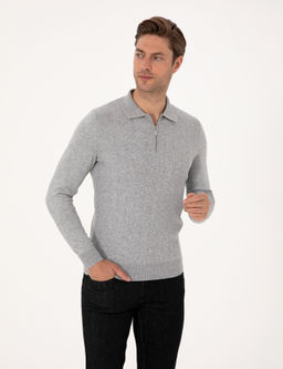 A__k Gri Melanj Regular Fit Polo Yaka Fermuarl_ Triko Kazak - Pierre cardin фото 3