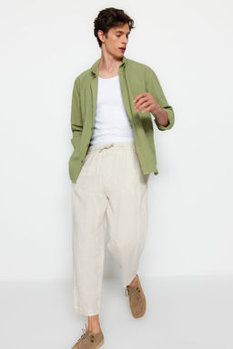 Haki Unisex Regular Fit %100 Pamuklu Keten Gorunumlu Fit Gomlek TMNSS23GO00099