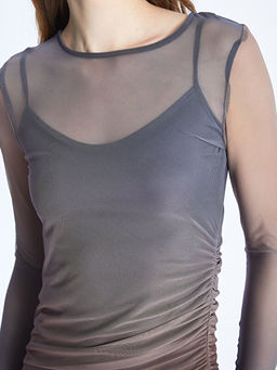 Bisiklet Yaka Batik Uzun Kollu Elbise