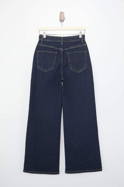 Koyu Mavi Yuksek Bel Orta Esnek Wide Leg Genis Paca Jeans TWOSS26JE00188 - Trendyolmilla фото 2