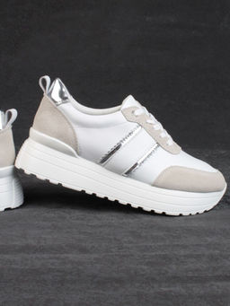 05-PDE40-2 WHITE/BEIGE Кроссовки женские (натуральная кожа, натуральная замша)