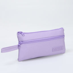 Косметичка-пенал на молнии, плоская, с карманом, сиреневая