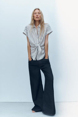 STRIPED KNOTTED LINEN BLEND SHIRT